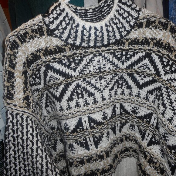 OPHELIS ROE, women's heavy pullover sweater, sz 2X black, white & beige - Picture 2 of 8